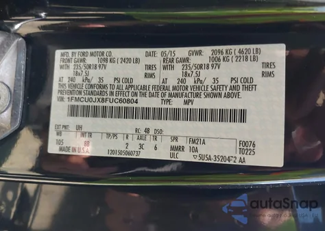 2015 Ford Escape Titanium из США, поврежденный, VIN 1FMCU0JX8FUC60804